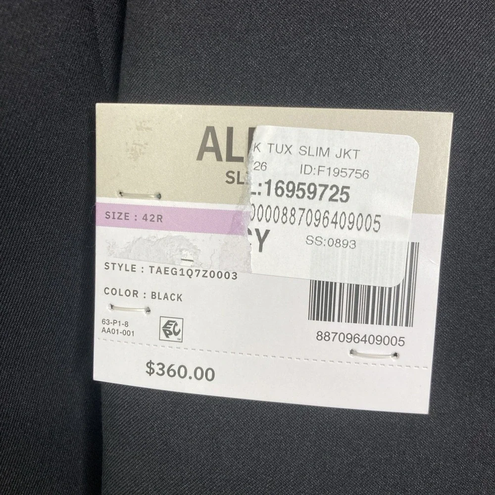 Alfani Mens Slim fit 2-pc Tuxedo Suit Jacket 42R Black Solid Pants 38W 30L